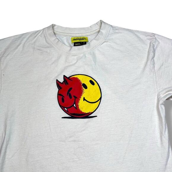 Chinatown Market Devil Smiley Face Flame Graphic T-Shirt Sz Medium Beige Skate - Picture 5 of 8
